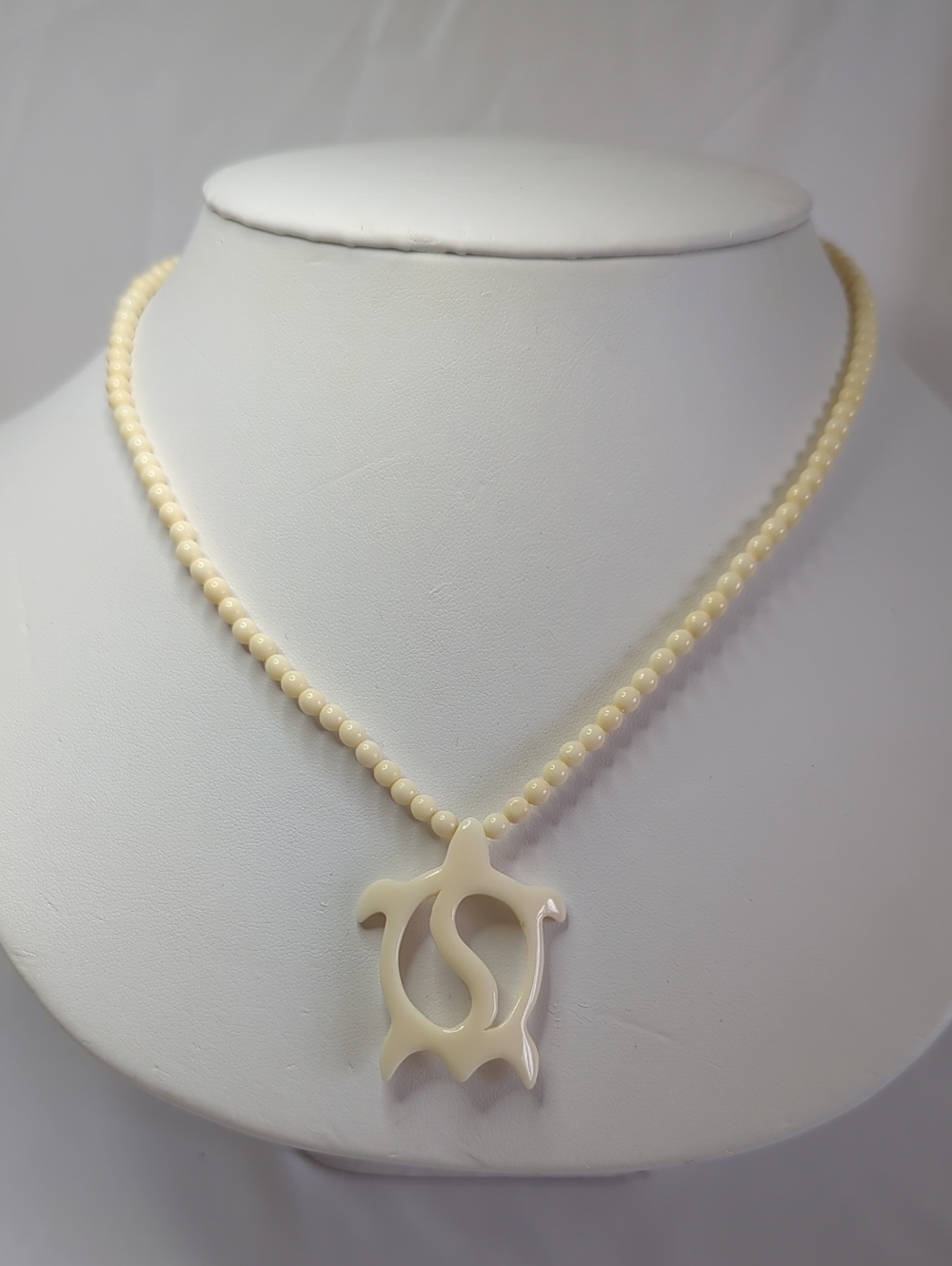 Carved Bone Turtle Pendant Necklace